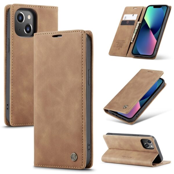 iPhone 14 Θήκη Βιβλίο Καφέ CaseMe-013 Multifunctional Retro Frosted Phone Case Brown