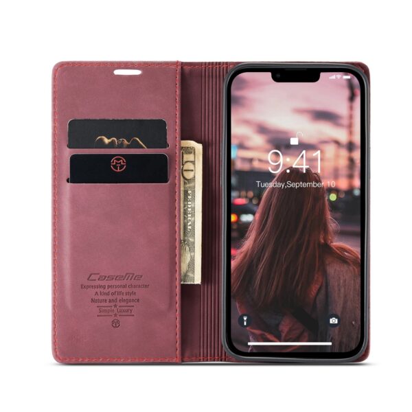 iPhone 14 Plus Θήκη Βιβλίο Μπορντό CaseMe-013 Multifunctional Retro Frosted Phone Case Wine Red