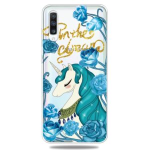 Samsung Galaxy A70 Θήκη Σιλικόνης Coloured Drawing Pattern Highly Transparent TPU Protective Case Blueflower Unicorn