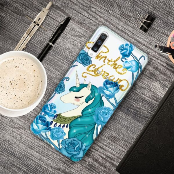Samsung Galaxy A70 Θήκη Σιλικόνης Coloured Drawing Pattern Highly Transparent TPU Protective Case Blueflower Unicorn