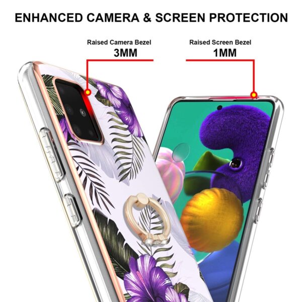 Samsung Galaxy A51 Θήκη Σιλικόνης Μωβ Λουλούδια Electroplating IMD TPU Phone Case with Ring Purple Flower