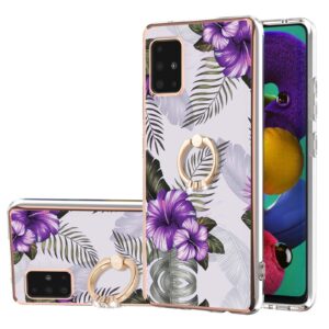 Samsung Galaxy A51 Θήκη Σιλικόνης Μωβ Λουλούδια Electroplating IMD TPU Phone Case with Ring Purple Flower