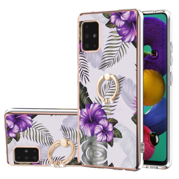 Samsung Galaxy A51 Θήκη Σιλικόνης Μωβ Λουλούδια Electroplating IMD TPU Phone Case with Ring Purple Flower