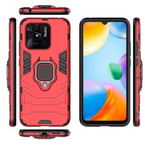 Xiaomi Redmi 10C Σκληρή Θήκη Κόκκινη Με Σταντ Shockproof PC + TPU Phone Case with Magnetic Ring Holder Red