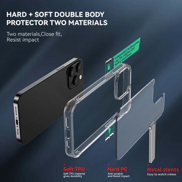 iPhone 13 Pro Max Θήκη Σιλικόνης Διάφανη Με Σταντ Four Corner Airbag Shockproof Holder Phone Case Transparent