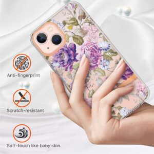 iPhone 14 Plus Θήκη Σιλικόνης Μωβ Παιώνια Flowers and Plants Series IMD TPU Phone Case Purple Peony