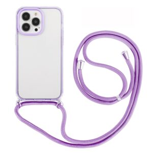 iPhone 14 Pro Θήκη με Λουράκι Shockproof Transparent TPU Protective Case with Lanyard Purple