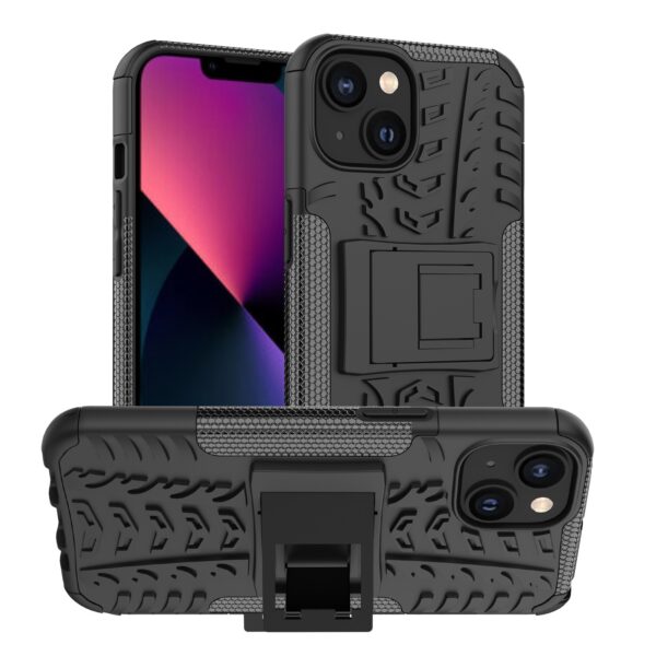 iPhone 14 Θήκη Μαύρη Tire Texture Shockproof TPU+PC Phone Case with Holder Black