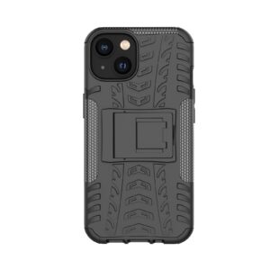 iPhone 14 Θήκη Μαύρη Tire Texture Shockproof TPU+PC Phone Case with Holder Black
