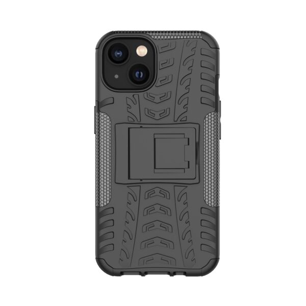 iPhone 14 Θήκη Μαύρη Tire Texture Shockproof TPU+PC Phone Case with Holder Black