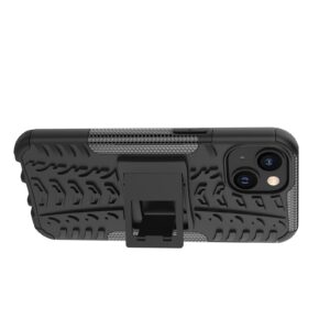 iPhone 14 Θήκη Μαύρη Tire Texture Shockproof TPU+PC Phone Case with Holder Black