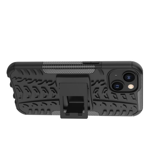 iPhone 14 Θήκη Μαύρη Tire Texture Shockproof TPU+PC Phone Case with Holder Black