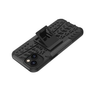 iPhone 14 Θήκη Μαύρη Tire Texture Shockproof TPU+PC Phone Case with Holder Black