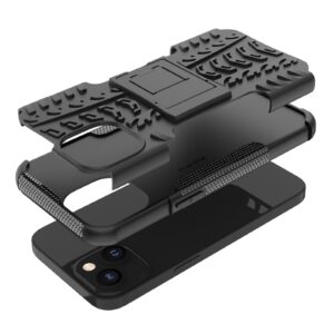 iPhone 14 Θήκη Μαύρη Tire Texture Shockproof TPU+PC Phone Case with Holder Black