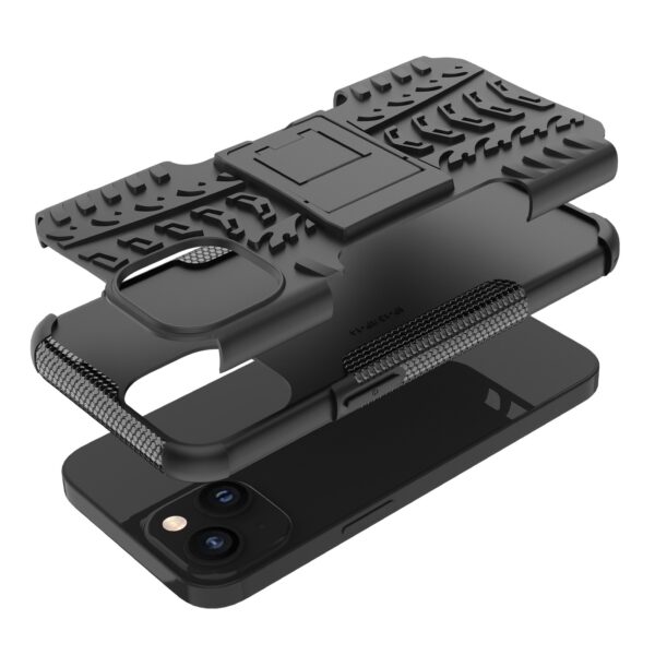 iPhone 14 Θήκη Μαύρη Tire Texture Shockproof TPU+PC Phone Case with Holder Black