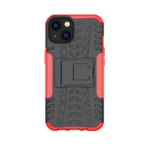 iPhone 14 Θήκη Κόκκινη Tire Texture Shockproof TPU+PC Phone Case with Holder Red