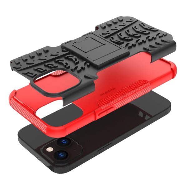 iPhone 14 Θήκη Κόκκινη Tire Texture Shockproof TPU+PC Phone Case with Holder Red
