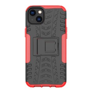 iPhone 14 Plus Θήκη Κόκκινη Tire Texture Shockproof TPU+PC Phone Case with Holder Red