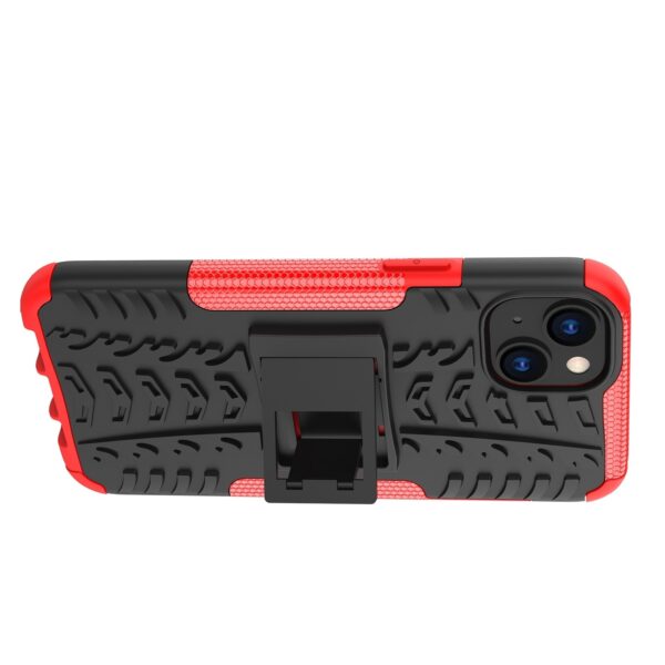iPhone 14 Plus Θήκη Κόκκινη Tire Texture Shockproof TPU+PC Phone Case with Holder Red
