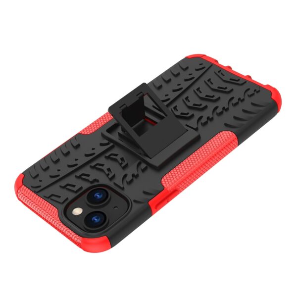 iPhone 14 Plus Θήκη Κόκκινη Tire Texture Shockproof TPU+PC Phone Case with Holder Red
