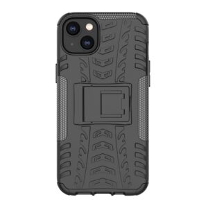iPhone 14 Plus Θήκη Μαύρη Tire Texture Shockproof TPU+PC Phone Case with Holder Black