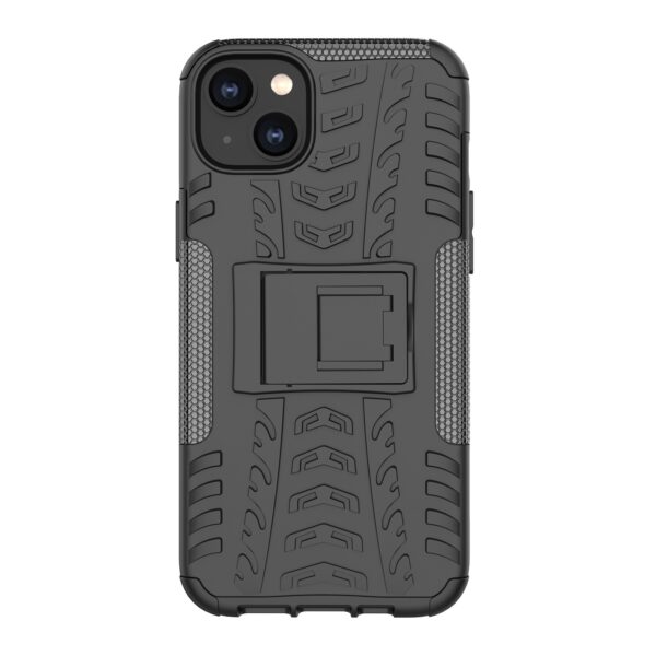 iPhone 14 Plus Θήκη Μαύρη Tire Texture Shockproof TPU+PC Phone Case with Holder Black