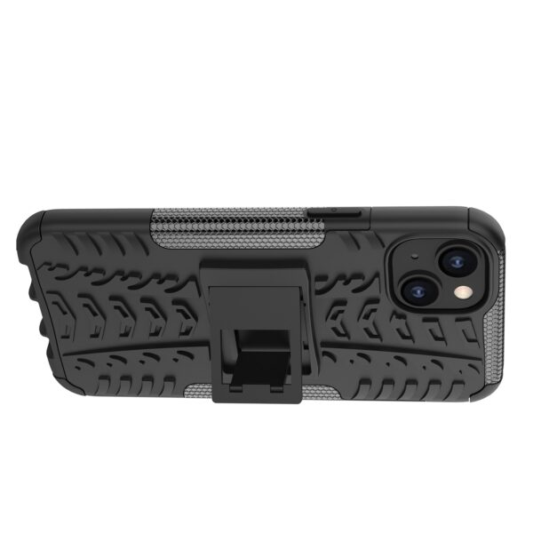 iPhone 14 Plus Θήκη Μαύρη Tire Texture Shockproof TPU+PC Phone Case with Holder Black