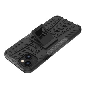iPhone 14 Plus Θήκη Μαύρη Tire Texture Shockproof TPU+PC Phone Case with Holder Black