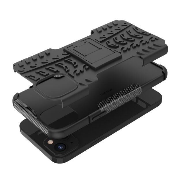 iPhone 14 Plus Θήκη Μαύρη Tire Texture Shockproof TPU+PC Phone Case with Holder Black