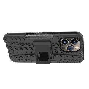 iPhone 14 Pro Θήκη Μαύρη Tire Texture Shockproof TPU+PC Phone Case with Holder Black