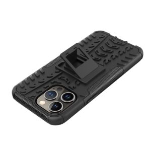 iPhone 14 Pro Θήκη Μαύρη Tire Texture Shockproof TPU+PC Phone Case with Holder Black