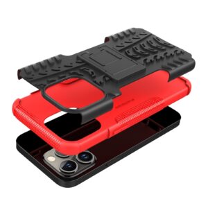 iPhone 14 Pro Θήκη Κόκκινη Tire Texture Shockproof TPU+PC Phone Case with Holder Red