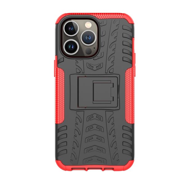 iPhone 14 Pro Θήκη Κόκκινη Tire Texture Shockproof TPU+PC Phone Case with Holder Red