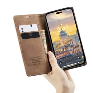 iPhone 14 Pro Θήκη Βιβλίο Καφέ CaseMe-013 Multifunctional Retro Frosted Phone Case Brown