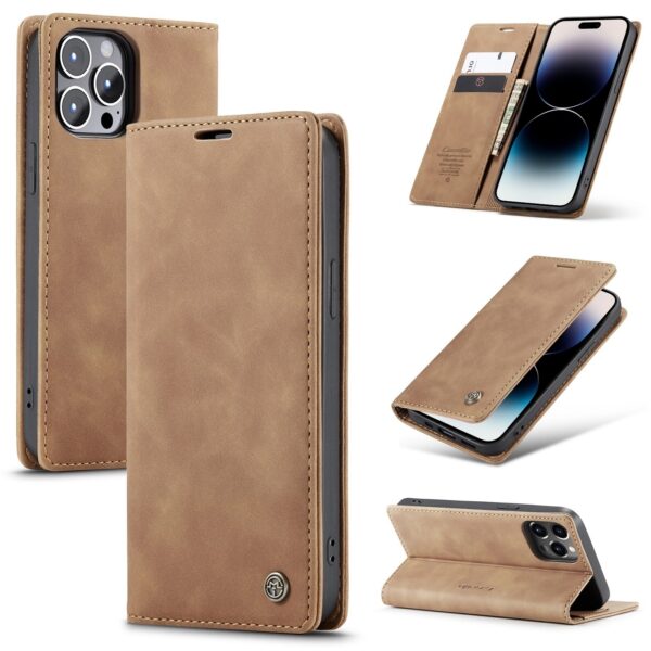 iPhone 14 Pro Θήκη Βιβλίο Καφέ CaseMe-013 Multifunctional Retro Frosted Phone Case Brown
