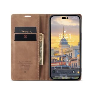iPhone 14 Pro Θήκη Βιβλίο Καφέ CaseMe-013 Multifunctional Retro Frosted Phone Case Brown