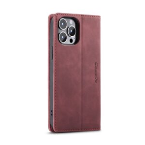 iPhone 14 Pro Θήκη Βιβλίο Μπορντό CaseMe-013 Multifunctional Retro Frosted Phone Case Wine Red