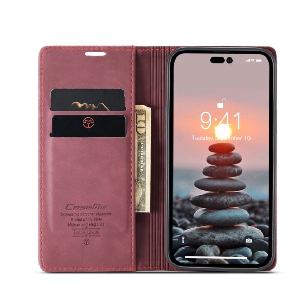 iPhone 14 Pro Θήκη Βιβλίο Μπορντό CaseMe-013 Multifunctional Retro Frosted Phone Case Wine Red
