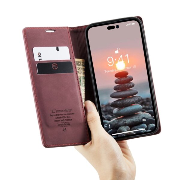 iPhone 14 Pro Θήκη Βιβλίο Μπορντό CaseMe-013 Multifunctional Retro Frosted Phone Case Wine Red
