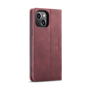 iPhone 14 Θήκη Βιβλίο Μπορντό CaseMe-013 Multifunctional Retro Frosted Phone Case Wine Red