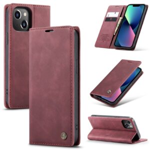 iPhone 14 Θήκη Βιβλίο Μπορντό CaseMe-013 Multifunctional Retro Frosted Phone Case Wine Red