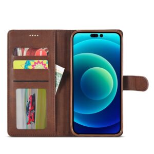 iPhone 14 Θήκη Βιβλίο Καφέ LC.IMEEKE Calf Texture Phone Case Brown