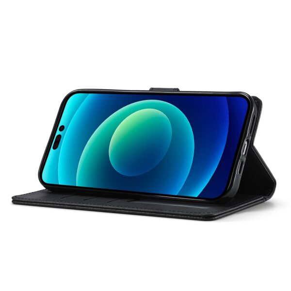 iPhone 14 Θήκη Βιβλίο Μαύρο LC.IMEEKE Calf Texture Phone Case Black