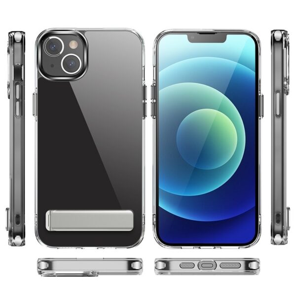 iPhone 14 Θήκη Σιλικόνης Διάφανη Με Σταντ Four Corner Airbag Shockproof Holder Phone Case Transparent
