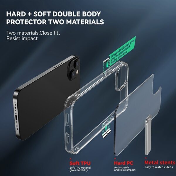 iPhone 14 Θήκη Σιλικόνης Διάφανη Με Σταντ Four Corner Airbag Shockproof Holder Phone Case Transparent