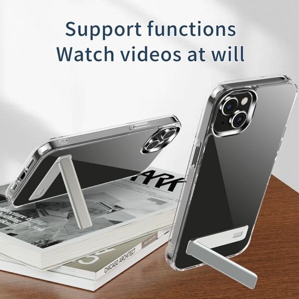 iPhone 14 Θήκη Σιλικόνης Διάφανη Με Σταντ Four Corner Airbag Shockproof Holder Phone Case Transparent