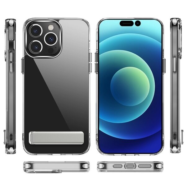 iPhone 14 Pro Θήκη Σιλικόνης Διάφανη Με Σταντ Four Corner Airbag Shockproof Holder Phone Case Transparent