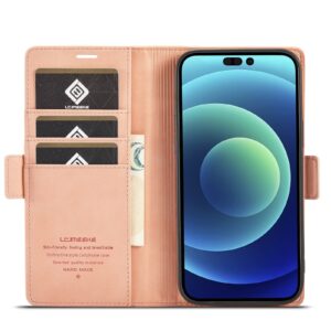iPhone 14 Θήκη Βιβλίο Ροζ - Χρυσό LC.IMEEKE Magnetic Buckle Horizontal Flip Case Rose Gold