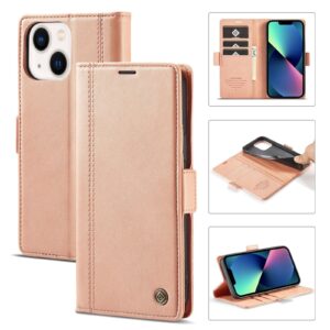 iPhone 14 Θήκη Βιβλίο Ροζ - Χρυσό LC.IMEEKE Magnetic Buckle Horizontal Flip Case Rose Gold