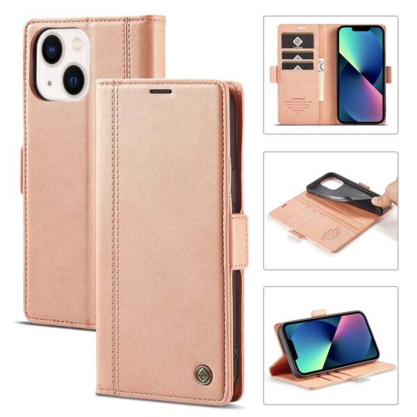 iPhone 14 Θήκη Βιβλίο Ροζ - Χρυσό LC.IMEEKE Magnetic Buckle Horizontal Flip Case Rose Gold